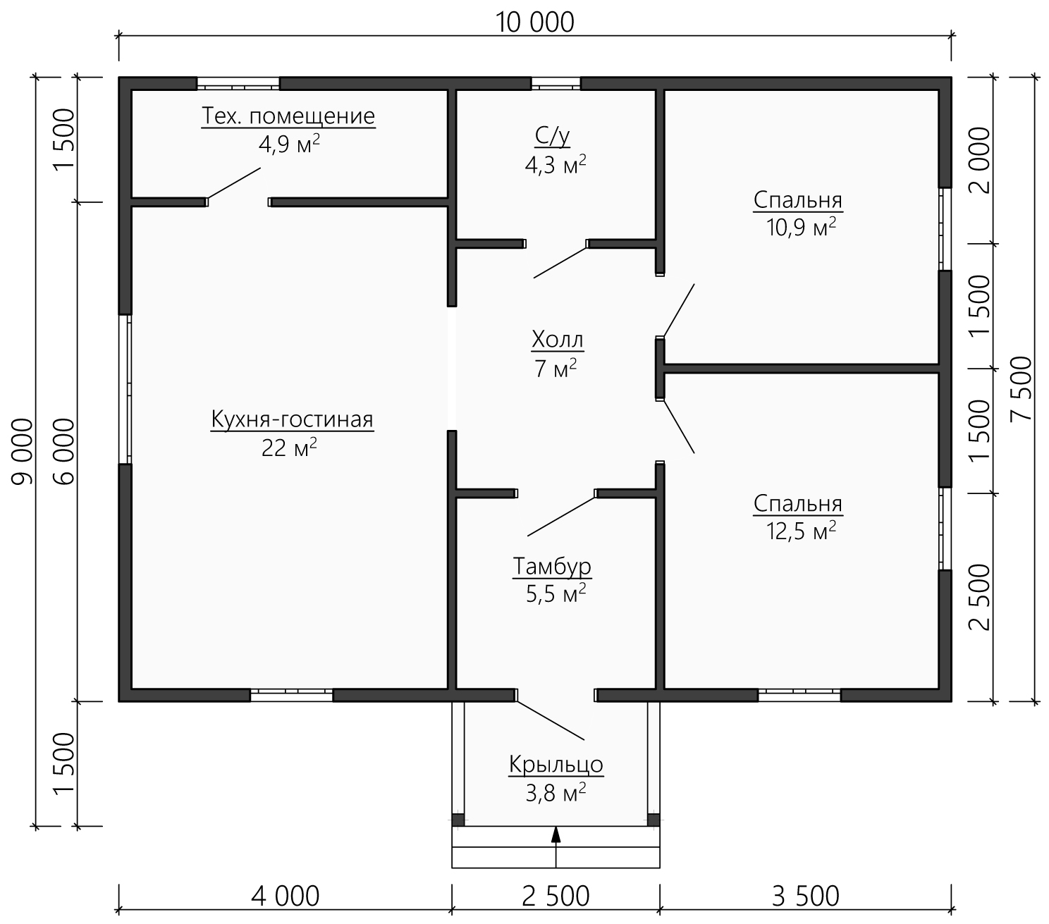 Каркасный дом 7,5х10. Проект КД-9 заказать строительство в Туле под ключ в  компании Каркас Строй